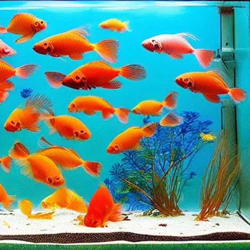Image similar to beatiful aquarium full of cute beatiful goldfish, drawn by anime studio ghibli