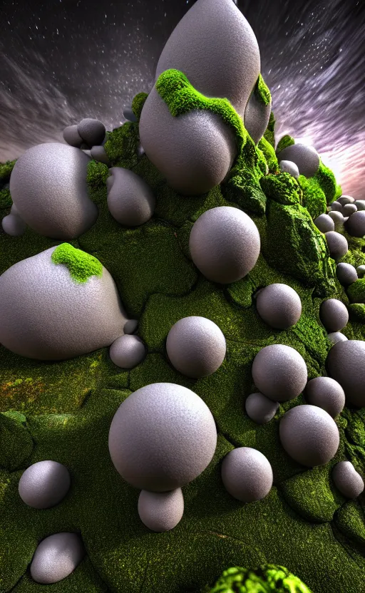 Image similar to highly detailed ultra sharp 3 d render cinematic composition of a smooth ceramic porcelain biomorphic magnolia stone nebula fluid fractal sci - fi surreal architecture landscape, granite, metallic, magnesium, marble, moss and lichen, vincent callebaut composition, mamou - mani, archviz, beautiful lighting, 8 k, unreal engine, hdr,