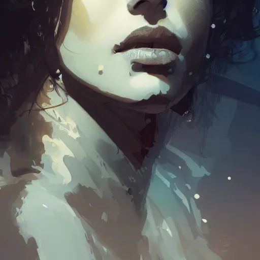 Image similar to portrait of a latin young woman, curlybrown hair and, wearing round thin, she has a big, round jawline, dramatic lighting, illustration by greg rutkowski, yoji shinkawa, 4 k, digital art, concept art, trending on artstation