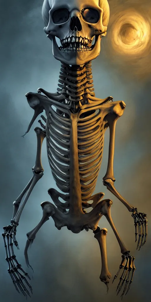 Prompt: a human skeleton slowly transforming into an eldritch monster, matte oil painting, concept art, dnd, warm, clear, crisp, sharp, bones, cosmic, award - winning, extremely detailed, 4 k, 8 k