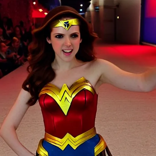 Image similar to anna kendrick cosplaying as wonder woman