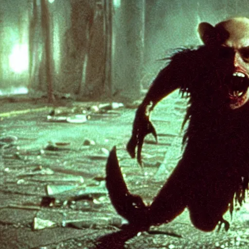 Image similar to screenshot from James Cameron film shows a zombie vampire bat crawling out of a biohazard bag.