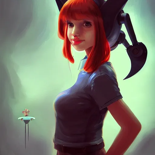 Prompt: full portrait of a cute young woman with robot ears, 4k, sharp focus, Andreas Rocha