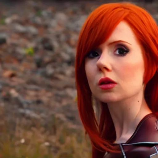 Prompt: film still of karen gillan as mara jade, glamour pose, cartoon, 8 k