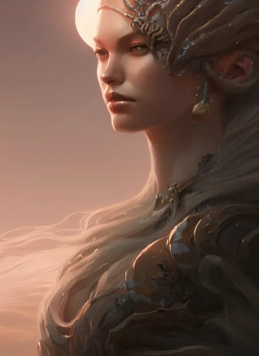 Prompt: sea queen, mysterious, lunar, gentle, highly detailed, digital painting, artstation, concept art, smooth, clear focus, illustration, unreal engine 5, 8 k, works by ross tran, greg rutkowski and edgar maxence