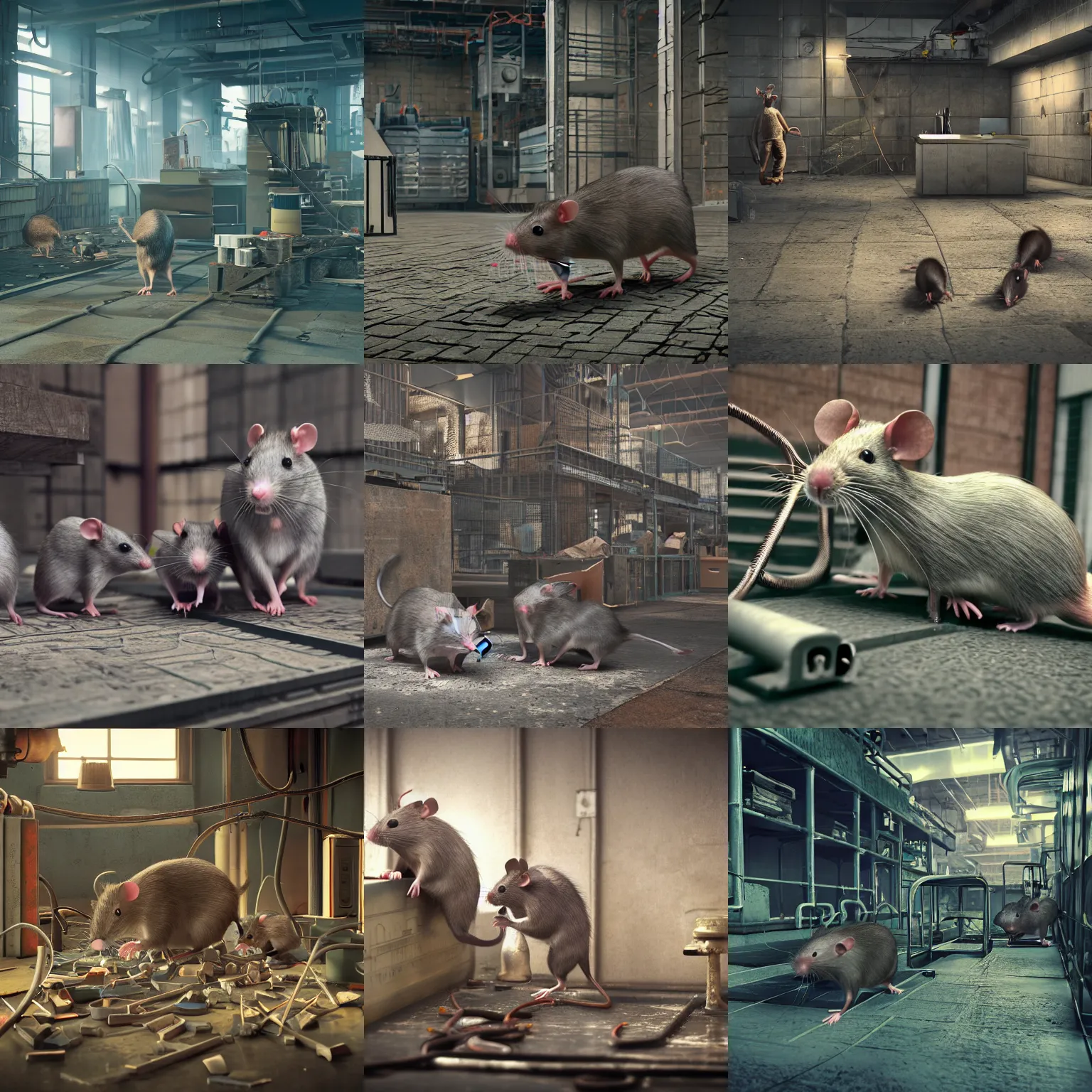 Prompt: rats in industrial society, octane render, detailed