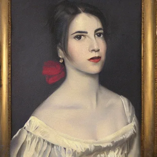 Image similar to a portrait of selina gomez in an 1 8 5 5 painting by elisabeth jerichau - baumann. painting, oil on canvas