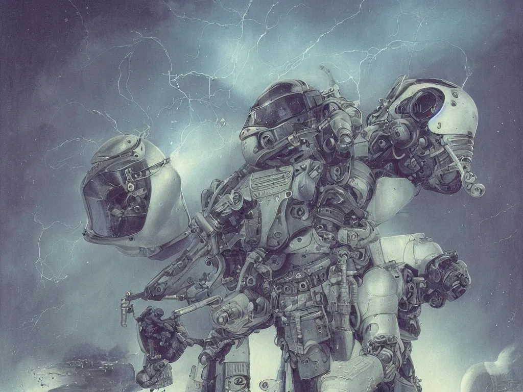 Image similar to a detailed portrait painting of a science fiction pilot in combat armour and visor. Smoke. cinematic sci-fi poster. Cloth and metal. Flight suit, accurate anatomy portrait symmetrical. science fiction theme with lightning, aurora lighting clouds and stars. Futurism by beksinski carl spitzweg moebius and tuomas korpi. baroque elements. baroque element. intricate artwork by caravaggio. Oil painting. Trending on artstation. 8k