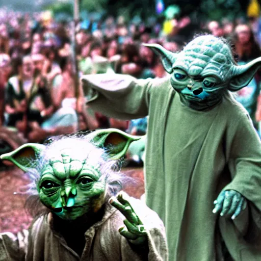 Image similar to yoda performing at woodstock