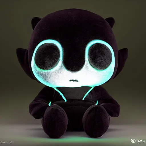Prompt: cute fumo plush boy who has bioluminescent eyes, jelly glow, emissive bssrdf, pitch black, vray