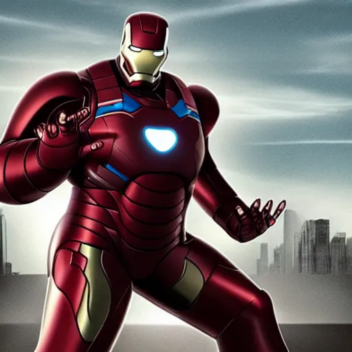 Prompt: Morbidly Obese Iron-Man No Way Home 2, promotional poster, the suit is much too small to handle his girth