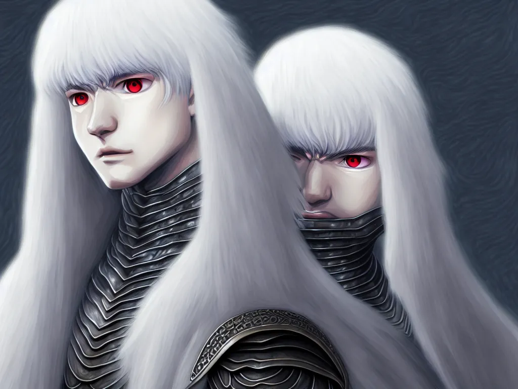 Prompt: portrait of griffith from berserk manga, highly detailed, digital painting, artstation, concept art, smooth and sharp focus