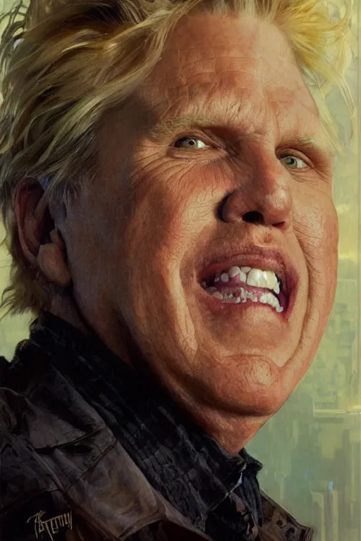 Image similar to Gary Busey portrait by Stanley Artgerm Lau, greg rutkowski, thomas kindkade, alphonse mucha, loish, norman Rockwell