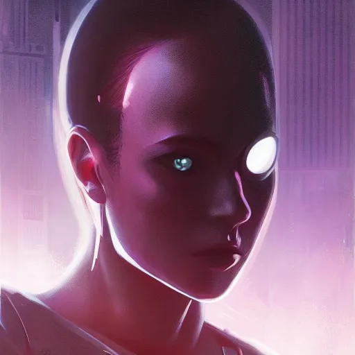 Prompt: closeup portrait of a young cyberpunk razorgirl, dramatic lighting, city background, night, moon, chiaroscuro, high detail, painted by greg rutkowski, painted by igor kieryluk, painted by bobby chiu, painted by geoffroy thoorens, trending on artstation