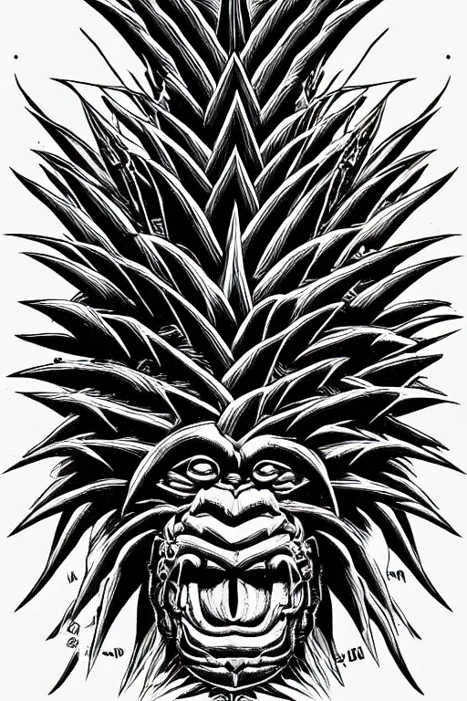 Image similar to pineapple ape humanoid figure monster, symmetrical, highly detailed, digital art, sharp focus, trending on art station, kentaro miura manga art style