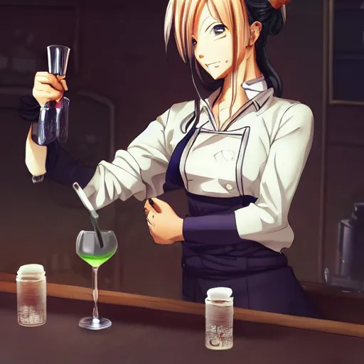 Image similar to portrait of the bartender, anime fantasy illustration by tomoyuki yamasaki, kyoto studio, madhouse, ufotable, comixwave films, trending on artstation