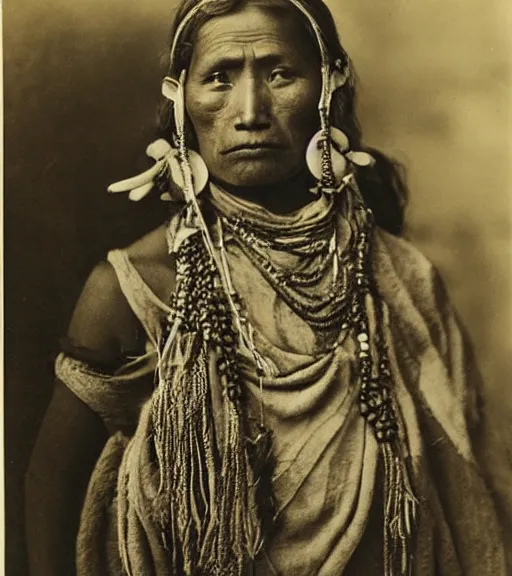 Image similar to vintage_portrait_photo_of_a_beautiful_nepalese_maiden in the himalayan mountains, by edward s curtis