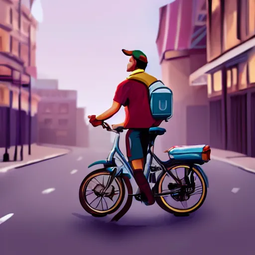 Image similar to uber eats delivery cyclist, trending on artstation, deviantart, Pinterest, detailed High Resolution, 8k