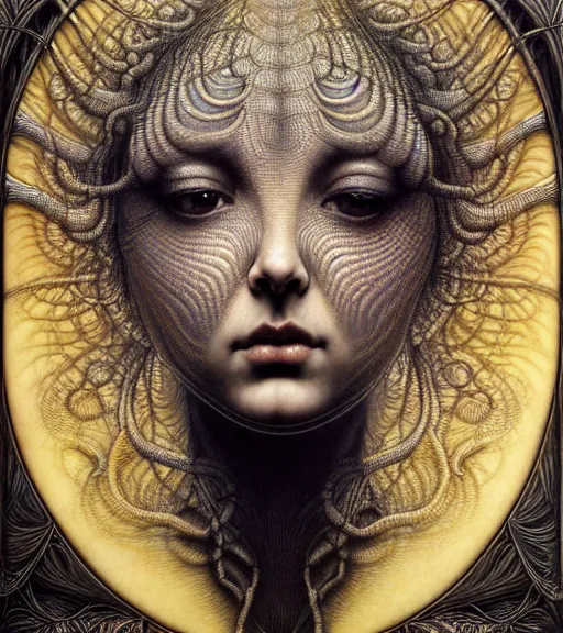 Prompt: detailed realistic beautiful beetle goddess face portrait by jean delville, gustave dore, iris van herpen and marco mazzoni, art forms of nature by ernst haeckel, art nouveau, symbolist, visionary, gothic, neo - gothic, pre - raphaelite, fractal lace, intricate alien botanicals, ai biodiversity, surreality, hyperdetailed ultrasharp octane render