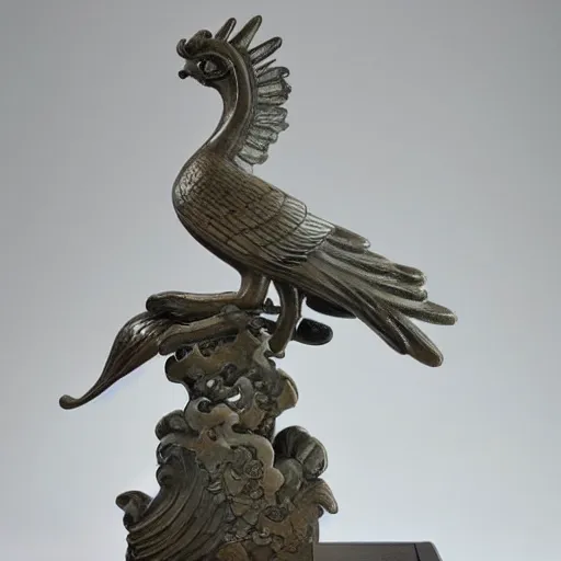 Prompt: phoenix statue made in tang dynasty