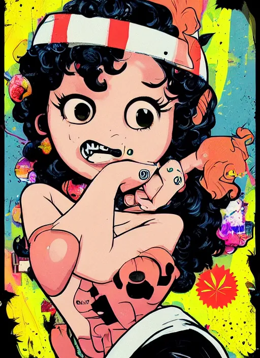 Image similar to bettyboop profile picture by sachin teng x ofwgkta, weed, marijuana, organic painting, hard edges, masterpiece, smoke, asymmetrical, matte paint, energetic