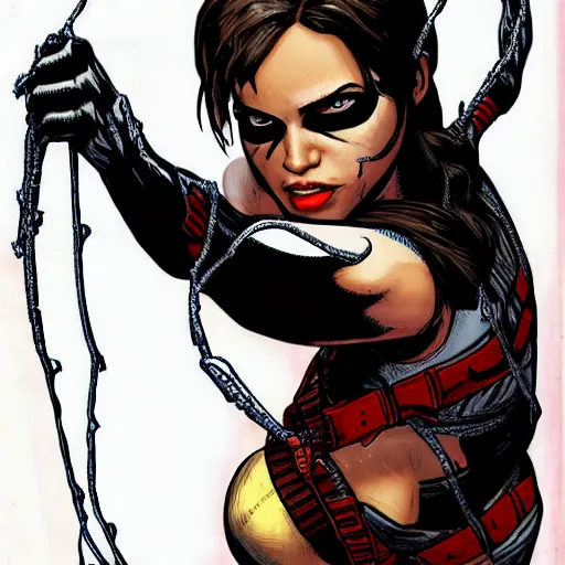 Image similar to Lara croft as spiderwoman, intricate, highly detailed