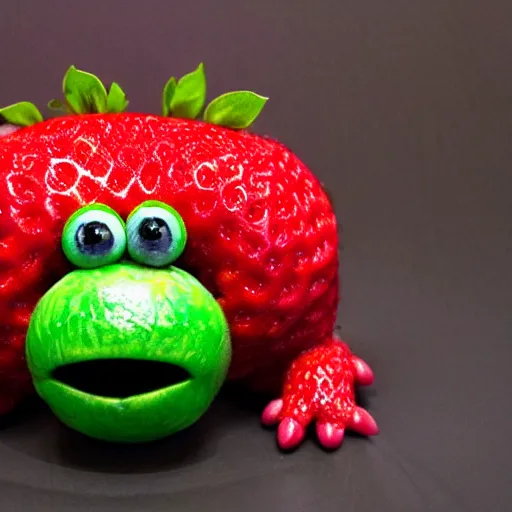 Image similar to strawberry creature with multiple eyes