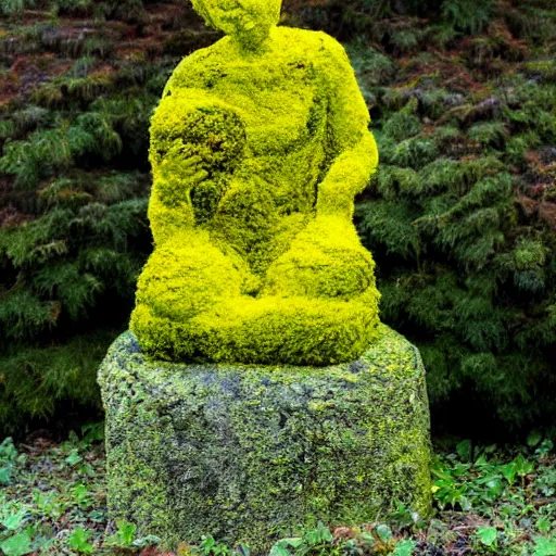 Image similar to statue with very yellow moss and yellow plants