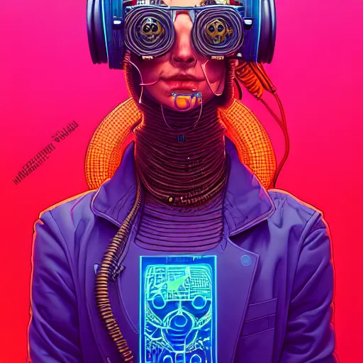 Image similar to highly detailed intricate masterpiece portrait painting of a cyberpunk scientist, sharp focus, award - winning, trending on artstation. josan gonzales moebius deathburger