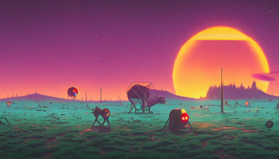 Image similar to hexagon in front of the sun, planet earth in foreground, simon stalenhag