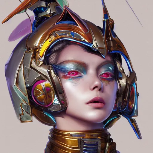 Image similar to studio portrait of lawful good colorful female holy mecha paladin absurdly beautiful, elegant, young sensual graceful woman, ultrafine hyperrealistic detailed face illustration by kim jung gi, irakli nadar, intricate linework, sharp focus, bright colors, matte, octopath traveler, final fantasy, unreal engine highly rendered, global illumination, radiant light, intricate environment