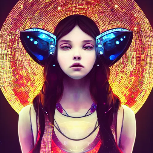 Image similar to mosaic portrait of a beautiful young girl with robot ears falling into the stars by Ross Tran, 4k, intricate details