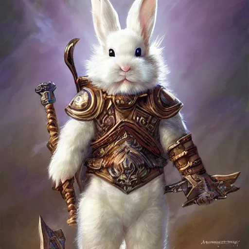 Image similar to White dwarf rabbit as a fantasy D&D character, portrait art by Donato Giancola and James Gurney, digital art, trending on artstation