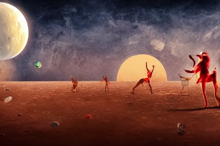 Prompt: circus on the surface of the moon, circus, magical, warm light, photo realistic