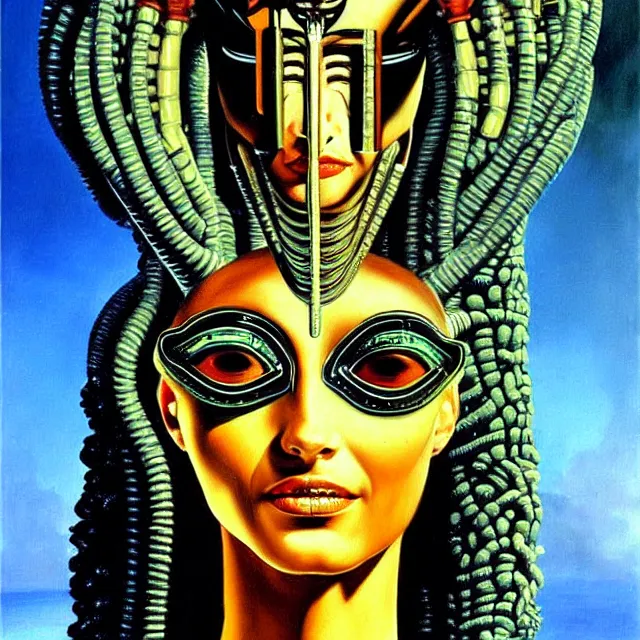 Prompt: a beautiful painting cyberpunk robot queen of egypt medusa face, by salvador dali realistic oil painting