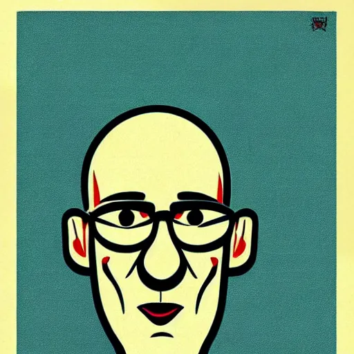 Image similar to handsome squidward portrait, soviet propaganda poster style, pop art, male, male portrait, vivid colors