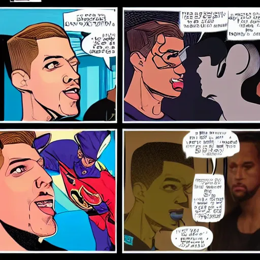 Prompt: comic book art of Pete Davidson against Kanye West