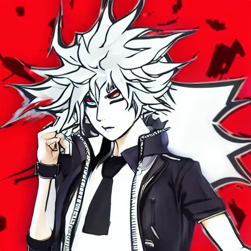 Image similar to nagito komaeda from danganronpa in persona 5, highly detailed, persona 5 style