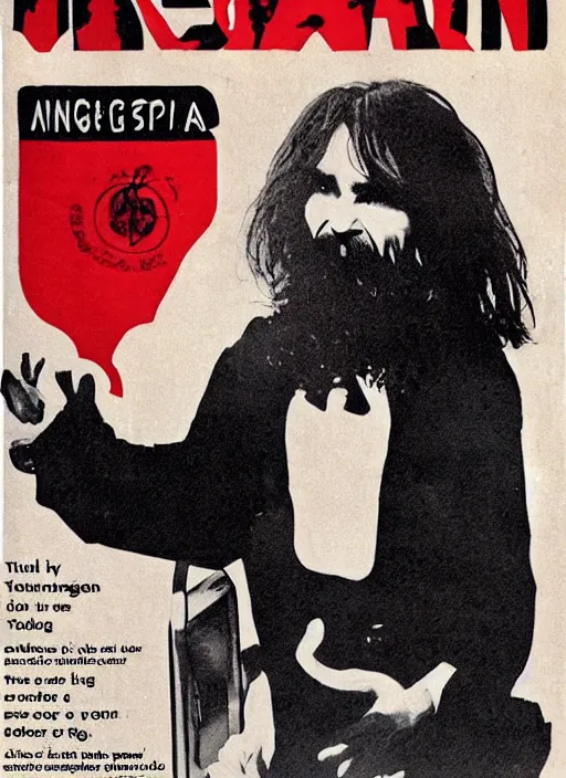 Image similar to vintage magazine advertisement depicting charles manson hosting the muppet show