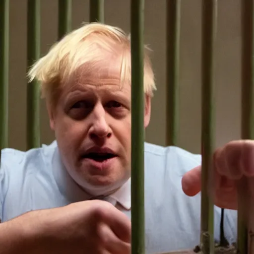 Image similar to scene from the green mile of boris johnson behind bars, photorealistic, highly detailed 8 k