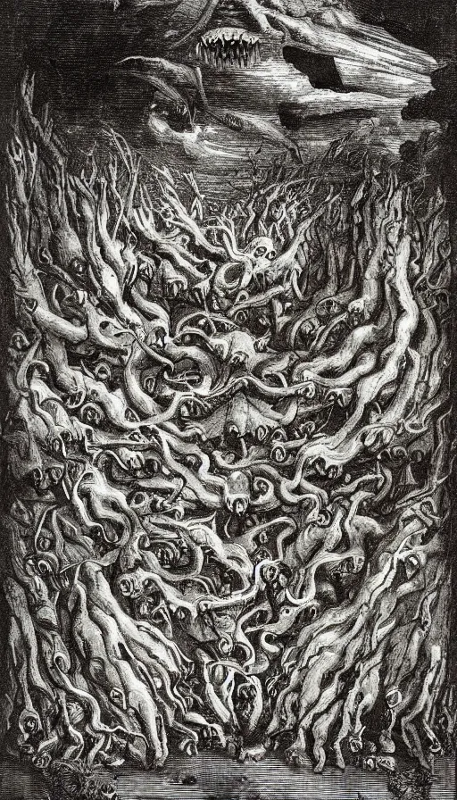 Image similar to a storm vortex made of many demonic eyes and teeth over a forest, by leonardo da vinci