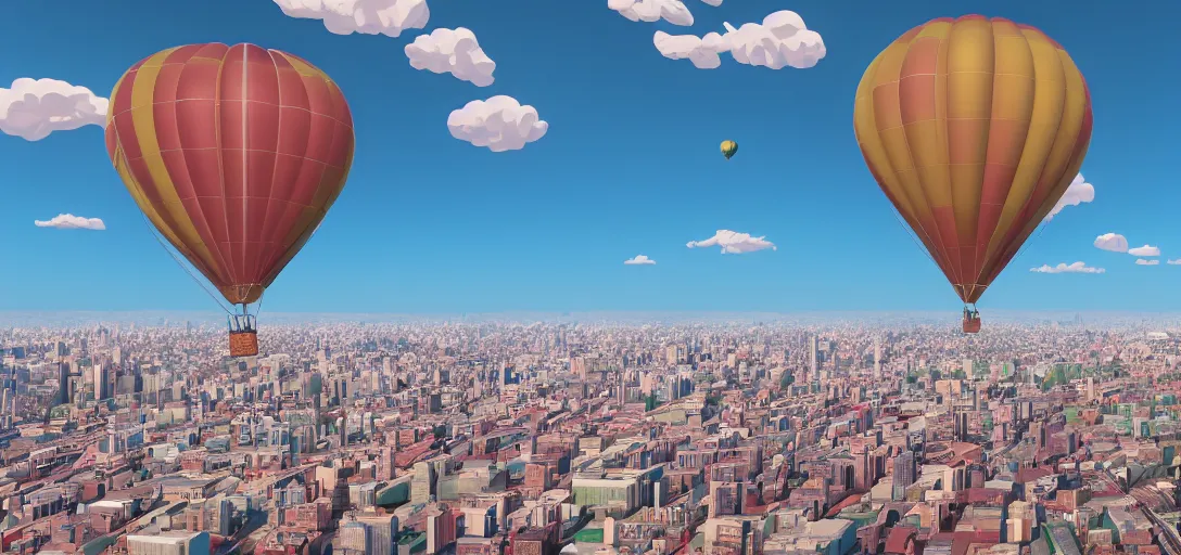 Prompt: a giant hot air balloon of hank hill looms over a city, rendered in octane, high detail, 8 k