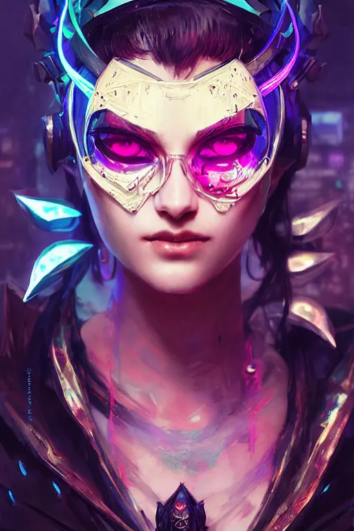 Image similar to morgana from league of legends, cyberpunk futuristic neon. decorated with traditional japanese ornaments by ismail inceoglu dragan bibin hans thoma greg rutkowski alexandros pyromallis nekro rene maritte illustrated, perfect face, fine details, realistic shaded, fine - face, pretty face, masterpiece