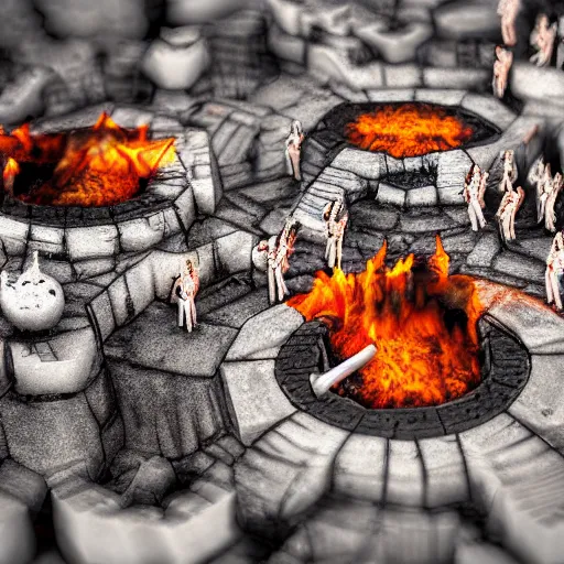 Prompt: landscape of hell, fire, tilt shift