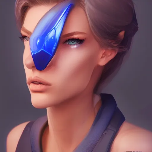 Image similar to a woman with a futuristic look and blue eyes, a character portrait by senior character artist, trending on cgsociety, digital art, artstation hd, artstation hq, polycount