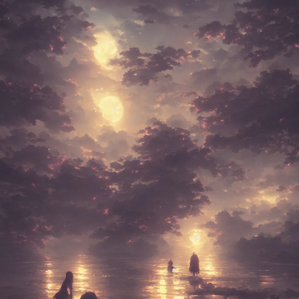 Image similar to anime kyoto animation key by greg rutkowski night