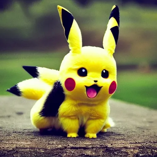 Prompt: real life pikachu pokemon, cute!!!, heroic!!!, adorable!!!, playful!!!, chubby!!! fluffly!!!, happy!!!, cheeky!!!, mischievous!!!, ultra realistic!!!, spring time, slight overcast weather, golden hour, sharp focus