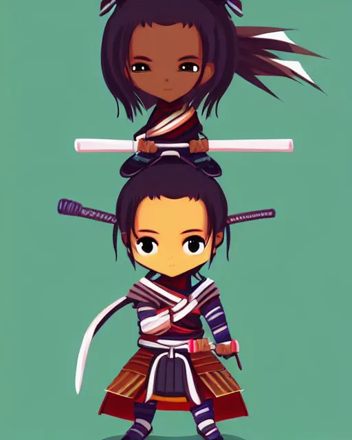 Image similar to cute digital art of one cute cute african samurai warrior, cute chibi style, chibi, anime, artstation, deviantart, pinterest, yasuke 5 0 0 px models