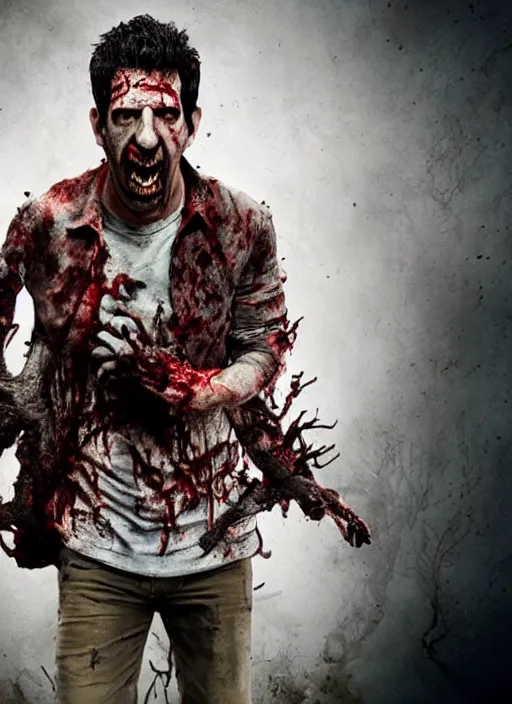 Image similar to david schwimmer becomes an angry zombie, face enhance, realistic, shaun of the dead, izombie, ultra detailed, octane render, lovecraftian, horror, dead space, the walking dead