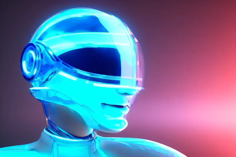 Image similar to futuristic fluid aquamarine cyber helmet visor, intricate, glowing, eyecandy, colorful, 3 d, octane render, photorealistic, modern, warp,